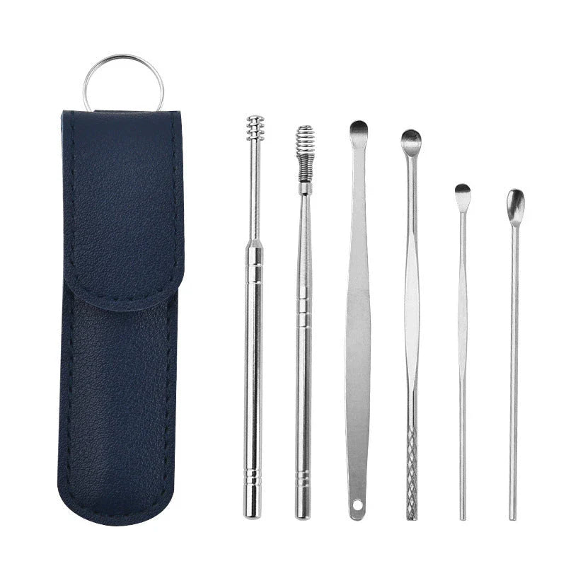 Premium stainless steel ear cleaner set with dual-headed spiral design and carrying case