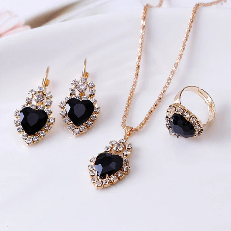 Elegant Water Drop Rhinestone Jewellery Set featuring necklace, earrings, and ring
