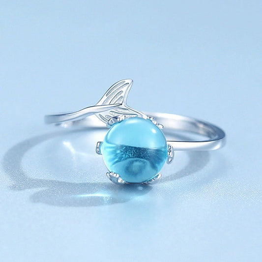 Silver Plated Adjustable Mermaid Tail Ring with inlaid zircon stones