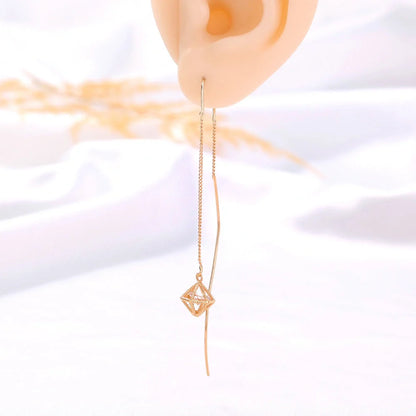 Gold Bronze Cutout Zircon Tassel Earrings with European and American Style