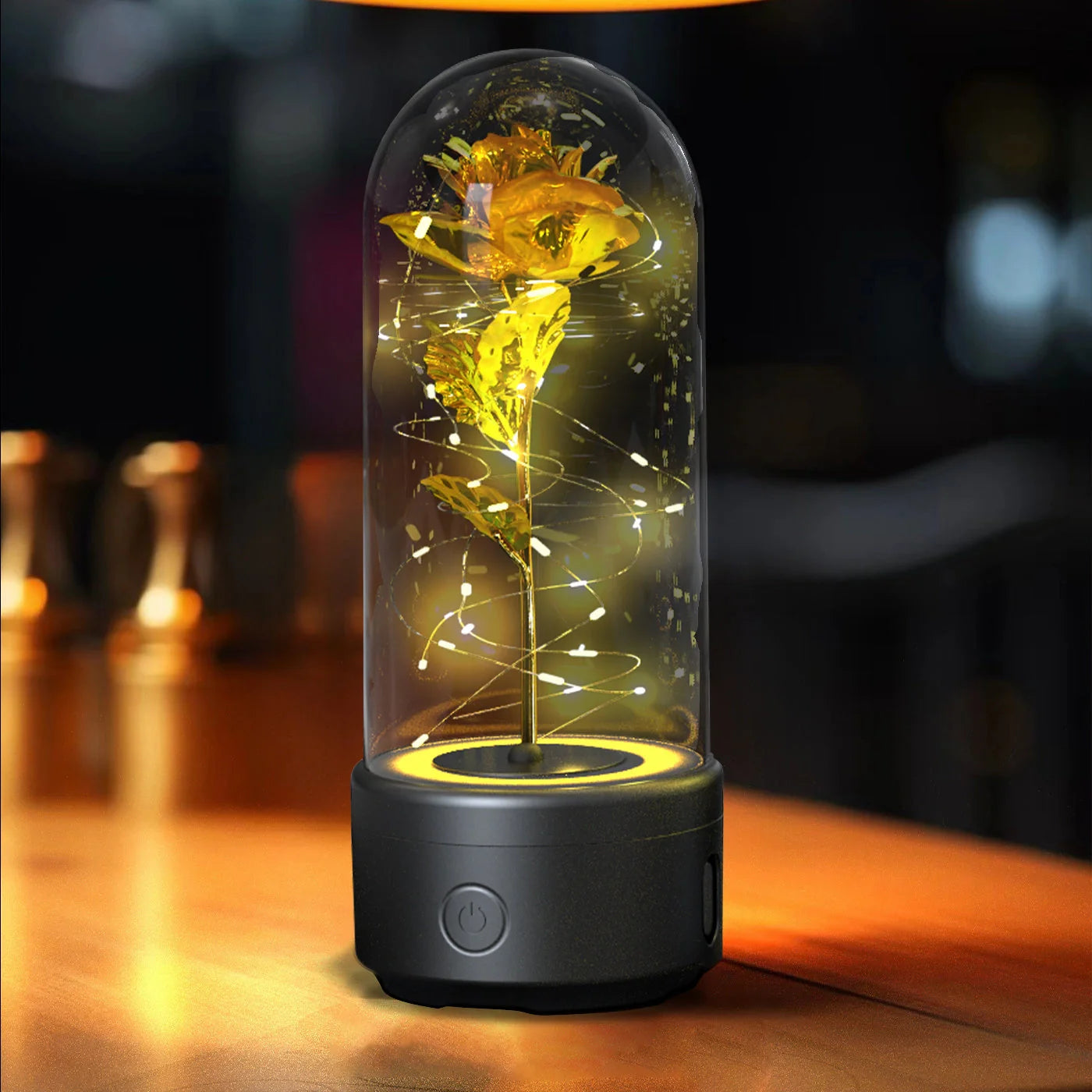 Elegant LED rose light with Bluetooth speaker in glass cover