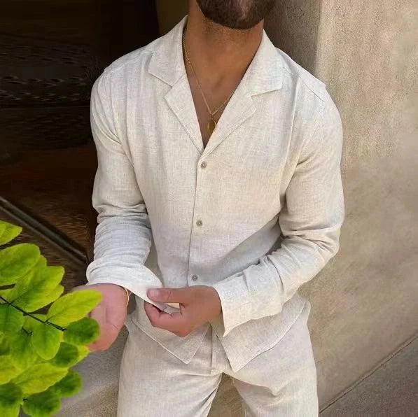 Men's casual long-sleeved suits with single-breasted shirt and slim-fit trousers in various colours