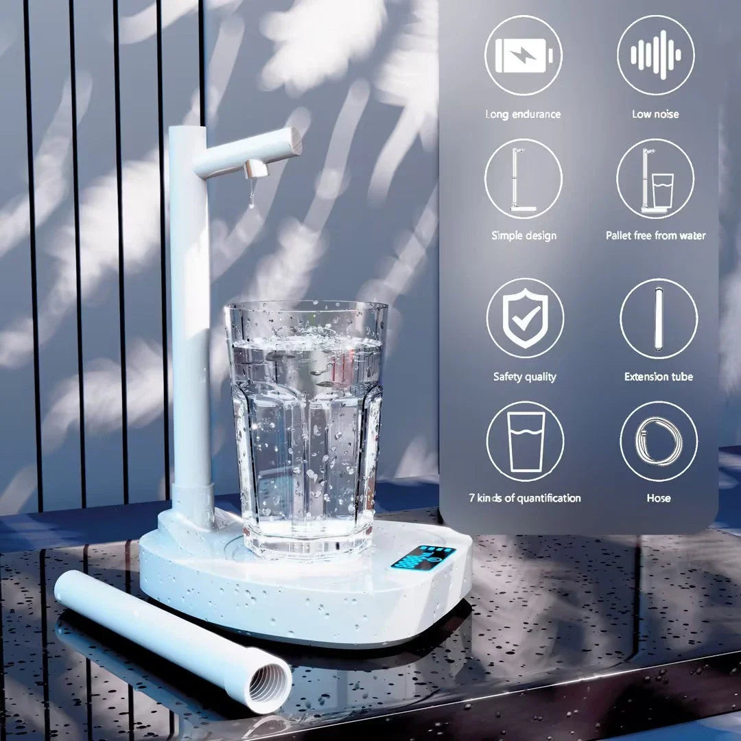Rechargeable electric water dispenser with smart 8-stage capacity selection, hands-free operation, and extended water pipe for versatile use