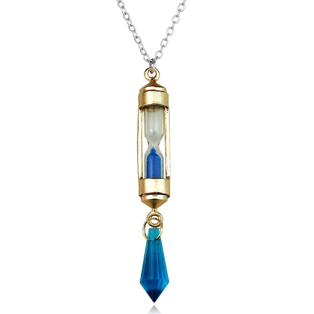 Hourglass-shaped alloy earring and necklace set in silver and gold
