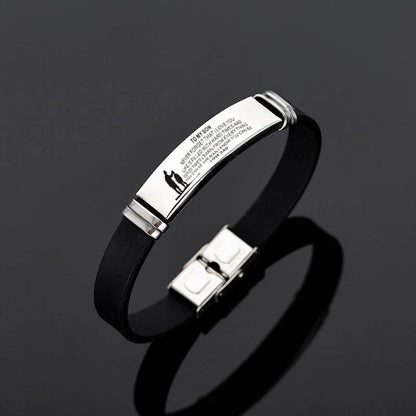 Engraved Mom Dad To Daughter Son Stainless Steel Silicone Bracelet - Silver