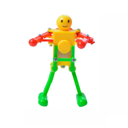 Clockwork wind-up toy robot performing captivating gymnastics display