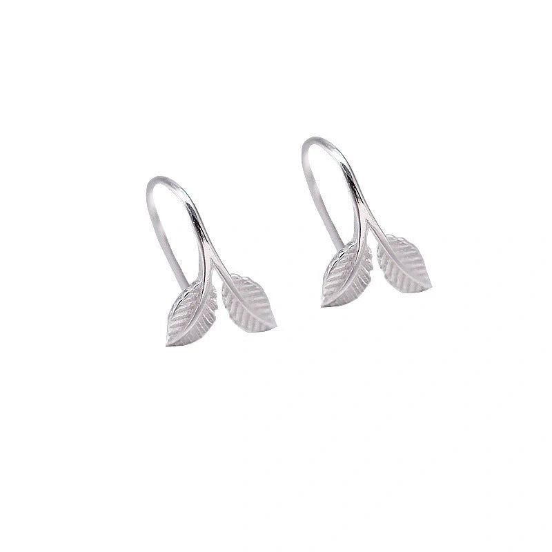 Handcrafted S925 sterling silver branch bud earrings with leaf design
