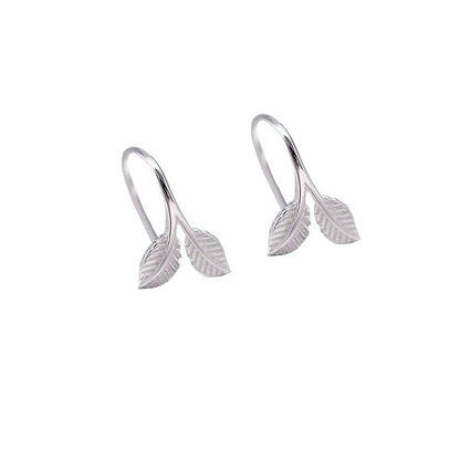 Handcrafted S925 sterling silver branch bud earrings with leaf design