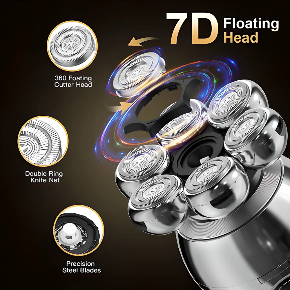 Premium 7D Floating Cutter Waterproof Electric Shaver with intelligent power display and versatile 5-in-1 design