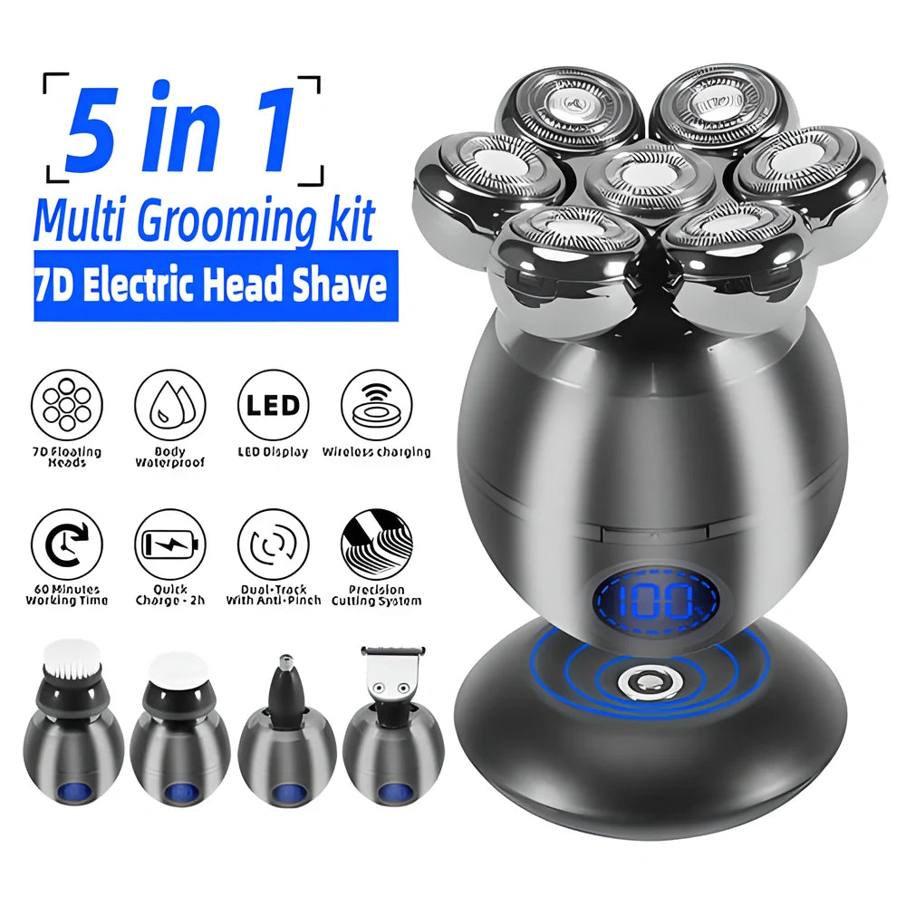 Premium 7D Floating Cutter Waterproof Electric Shaver with intelligent power display and versatile 5-in-1 design