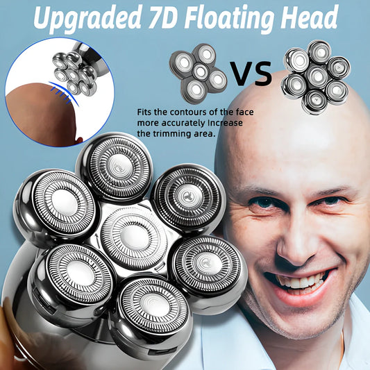 Premium 7D Floating Cutter Waterproof Electric Shaver with intelligent power display and versatile 5-in-1 design