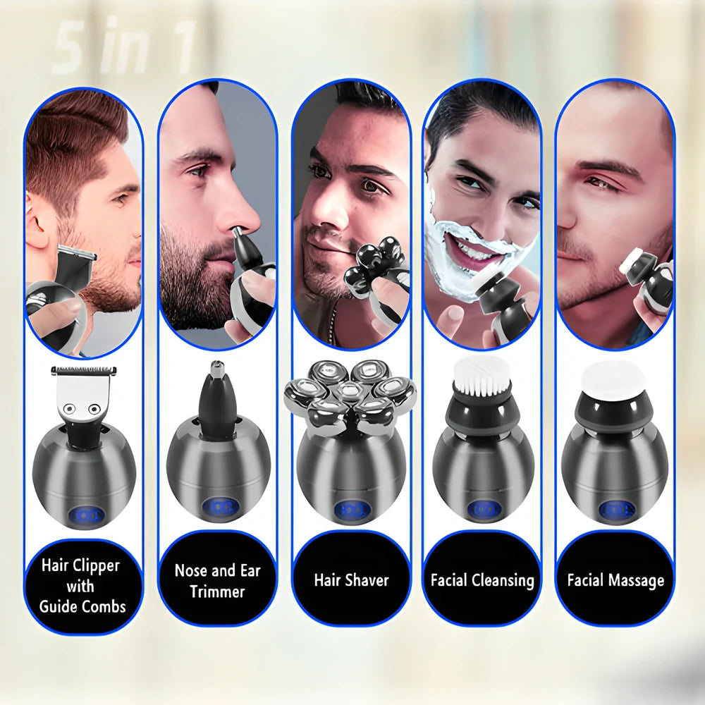 Premium 7D Floating Cutter Waterproof Electric Shaver with intelligent power display and versatile 5-in-1 design
