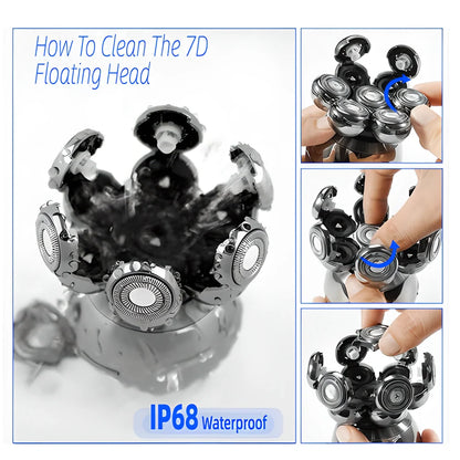 Premium 7D Floating Cutter Waterproof Electric Shaver with intelligent power display and versatile 5-in-1 design