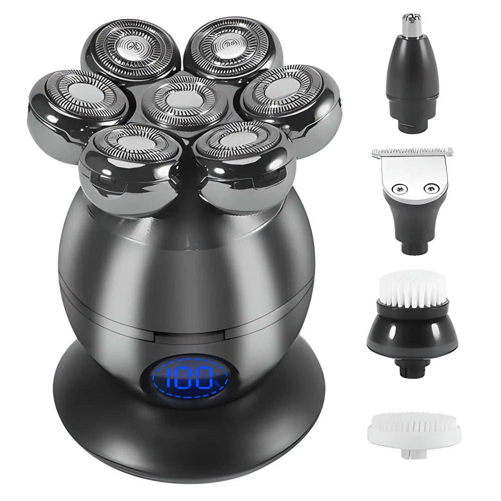 Premium 7D Floating Cutter Waterproof Electric Shaver with intelligent power display and versatile 5-in-1 design