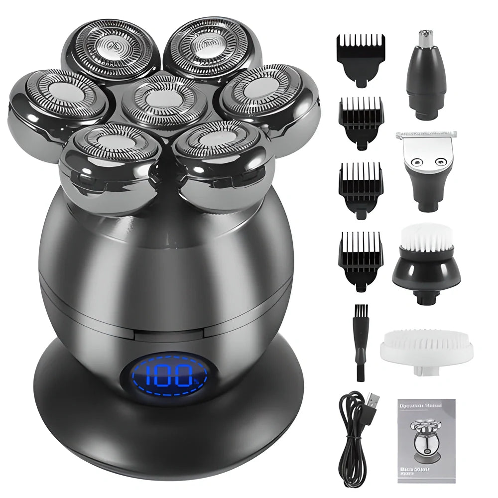 Premium 7D Floating Cutter Waterproof Electric Shaver with intelligent power display and versatile 5-in-1 design