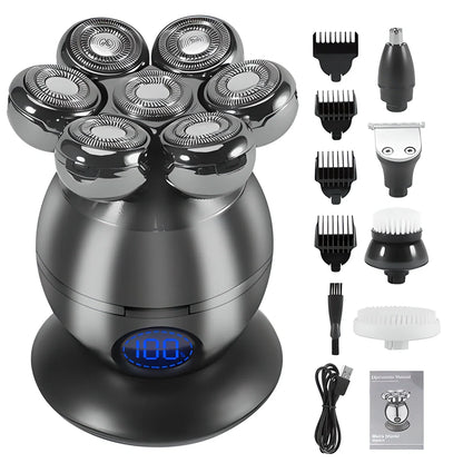 Premium 7D Floating Cutter Waterproof Electric Shaver with intelligent power display and versatile 5-in-1 design
