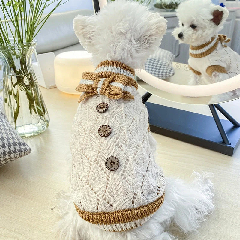 Bowknot Hollow Knit Dog Sweater in various colours and sizes