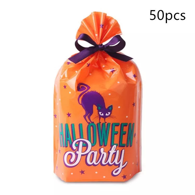 Orange and dark purple Halloween candy bags with 14cm width and 20cm height