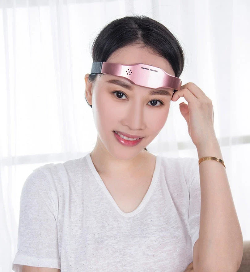 Wireless relaxation massage helmet with adjustable straps and control buttons for customised head massage experience