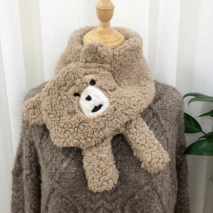 Cosy lamb's wool winter scarf with a playful bear design, available in various colours to keep you warm and stylish.
