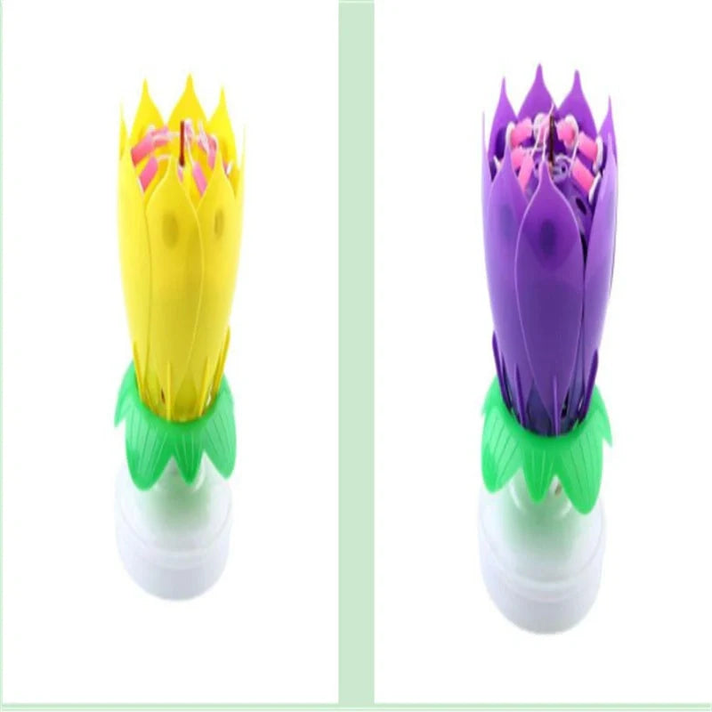 Musical Lotus Candles in various colours, showcasing the elegant lotus design and music feature