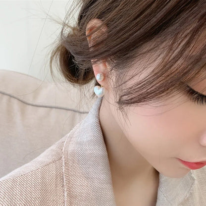 Korean style heart-shaped pearl stud earrings with alloy inlay