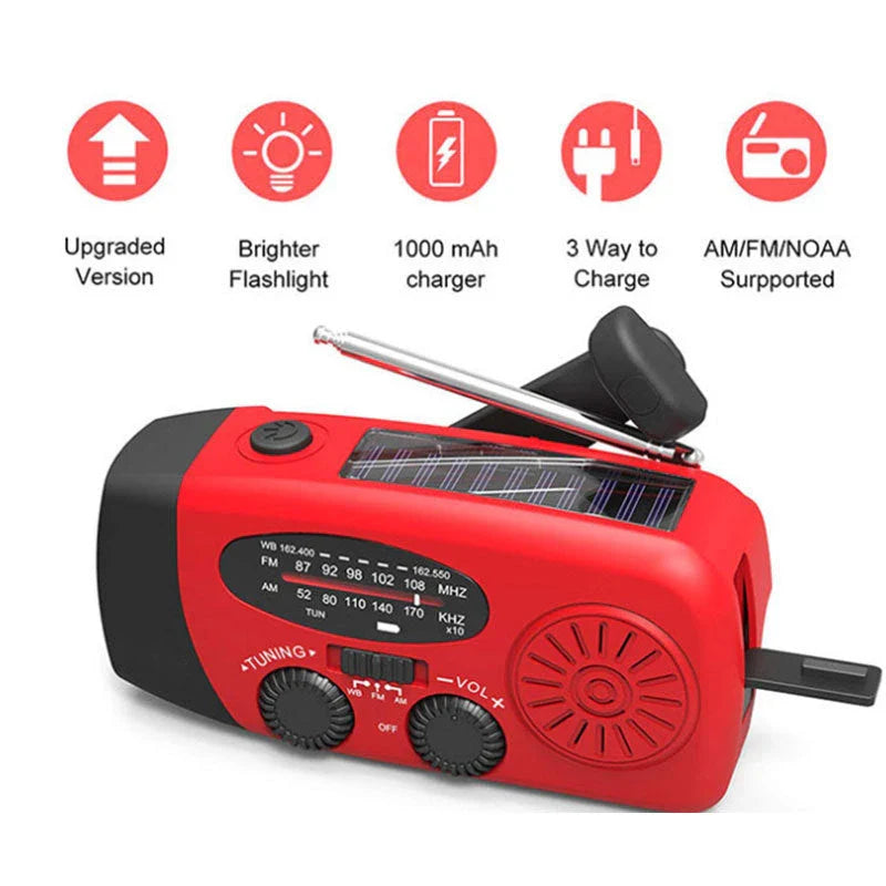 Portable Solar Hand Crank Radio with USB Charging and Flashlight - Versatile Off-Grid Power and Illumination for Outdoor Adventures and Emergency Preparedness