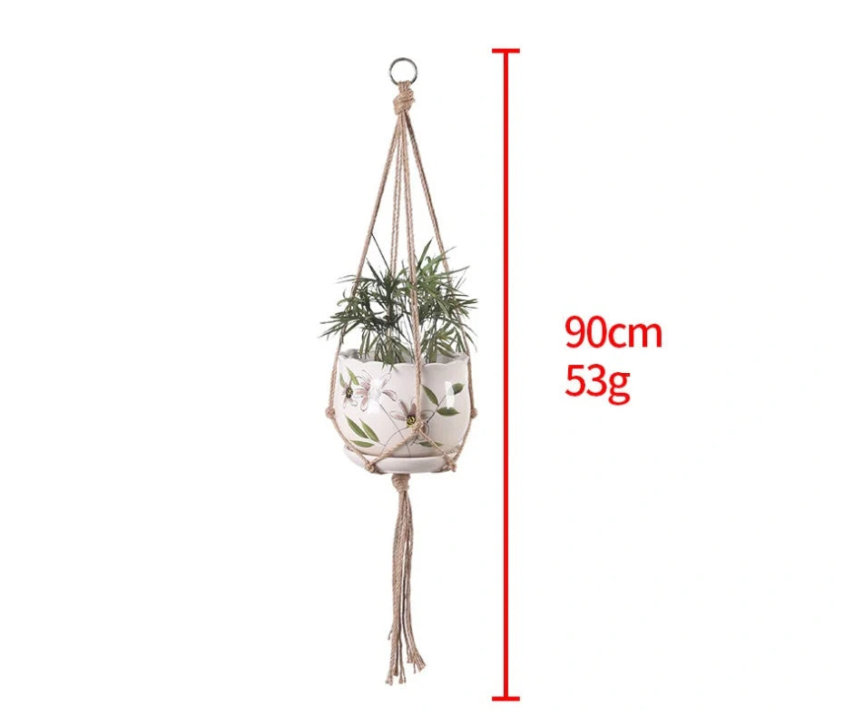 Hand-woven cotton rope plant hanging basket in beige, suitable for pots 5.9" to 7.8" in diameter