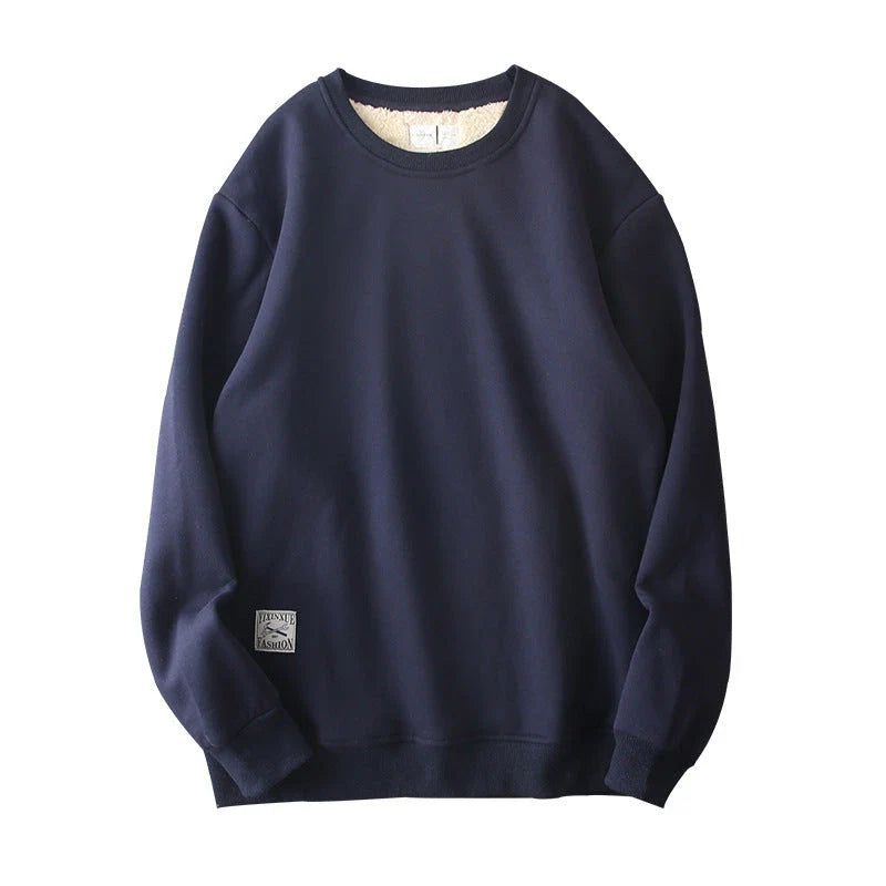 Cozy fleece pullover sweatshirt for men in a variety of colors including apricot, navy blue, red, black, light blue, burgundy, light gray, and dark gray