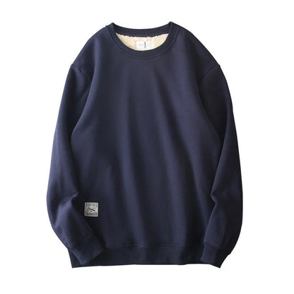 Cozy fleece pullover sweatshirt for men in a variety of colors including apricot, navy blue, red, black, light blue, burgundy, light gray, and dark gray
