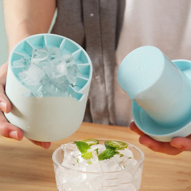 Portable 2-in-1 ice bucket mold with lid for efficient ice making and serving
