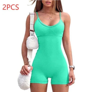 Premium workout jumpsuit with spaghetti straps, available in a variety of vibrant colors for an elevated fitness style