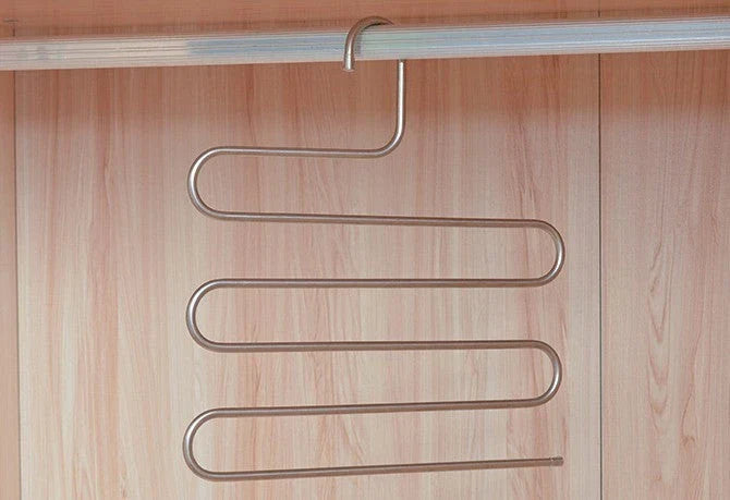 Sturdy and Stylish 5-Tier Pants Rack in Stainless Steel, Designed to Maximize Closet Space and Organize Pants, Jeans, and Trousers