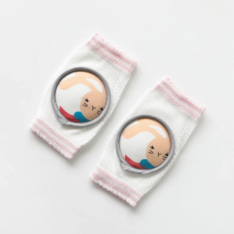 Children's breathable cotton knee pads with cartoon animal designs for crawling infants