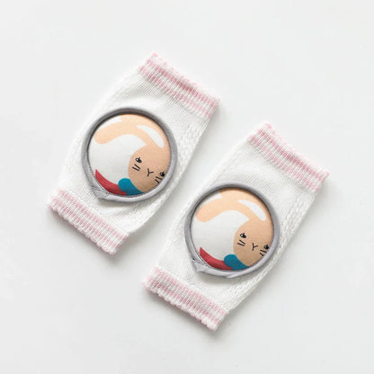 Children's breathable cotton knee pads with cartoon animal designs for crawling infants