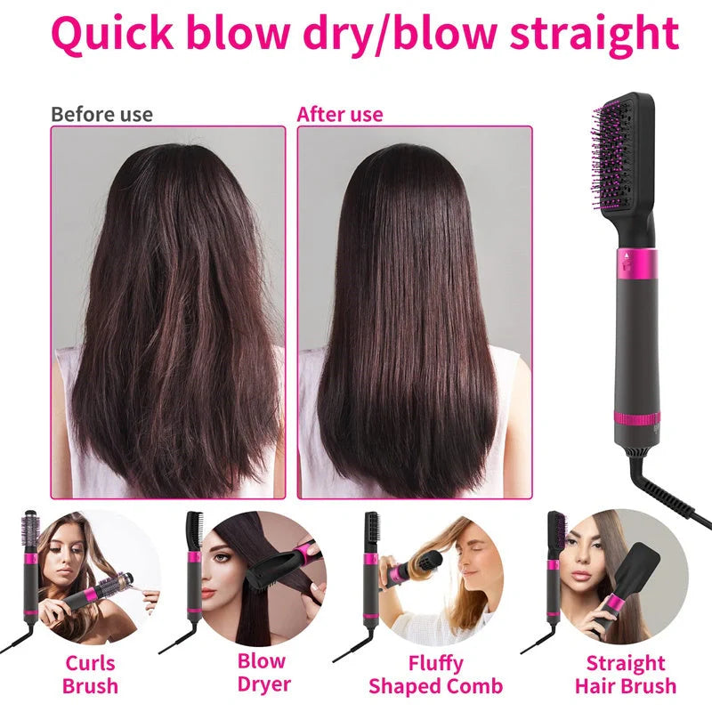 Professional 5-in-1 Hair Dryer Brush in Dyson Grey with multiple attachments for versatile styling