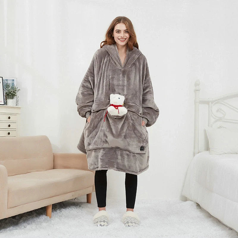 USB heated oversized hoodie blanket with large back heating area in various colors