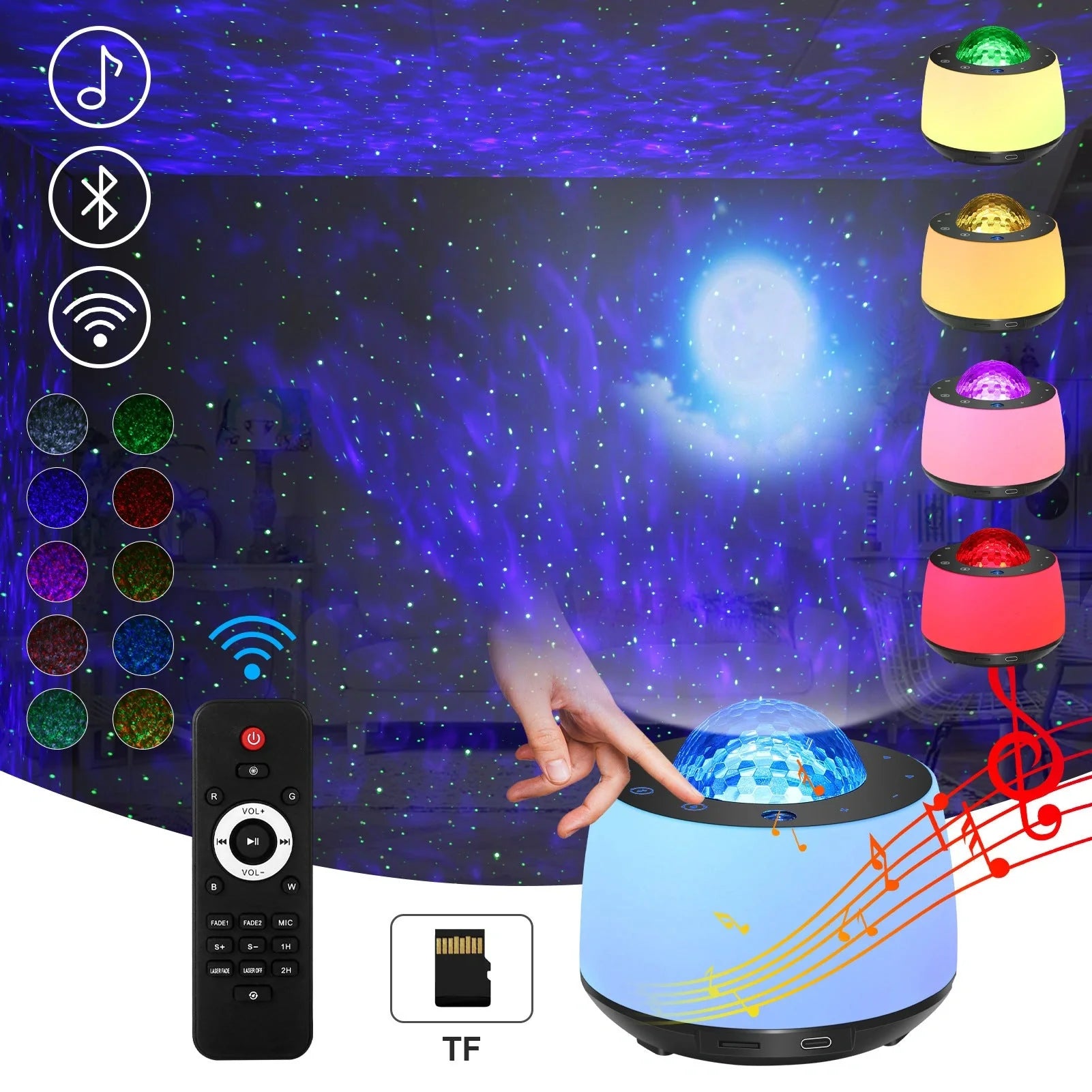 Starry Sky Water Pattern Projection Light displaying vibrant celestial patterns on a wall