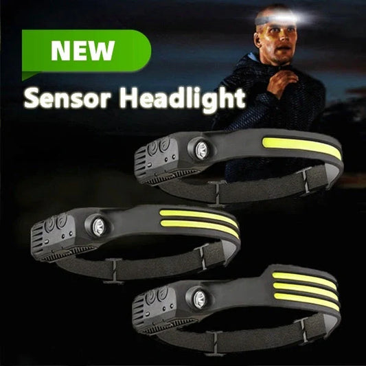 USB Rechargeable LED Induction Headlamp for camping and night riding with adjustable strap