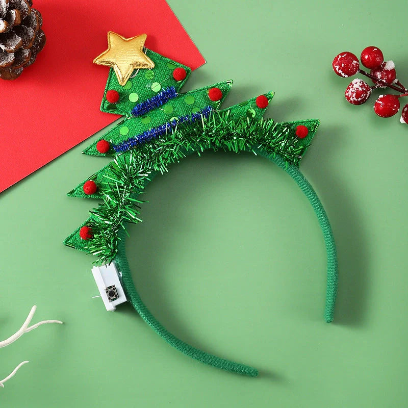 Glowing Christmas hair band with flashing deer horn and snowflake designs