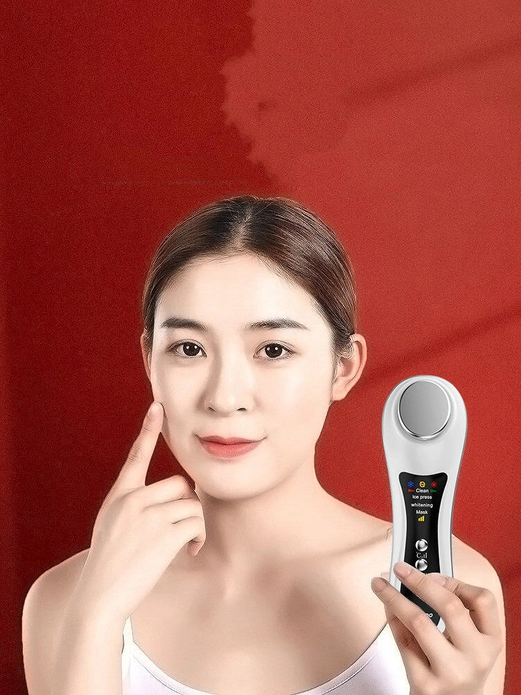 Hot & Cold Eye Massage Machine in pearl white and rose gold for skin and eye care