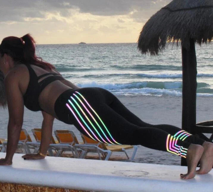Premium laser-printed yoga pants for women, featuring a slimming design and breathable milk silk fabric