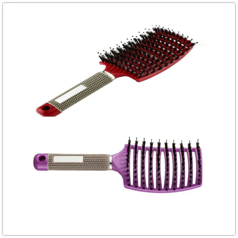 A premium hair brush with a sleek design, featuring soft bristles and a rounded massage function for healthy, detangled hair