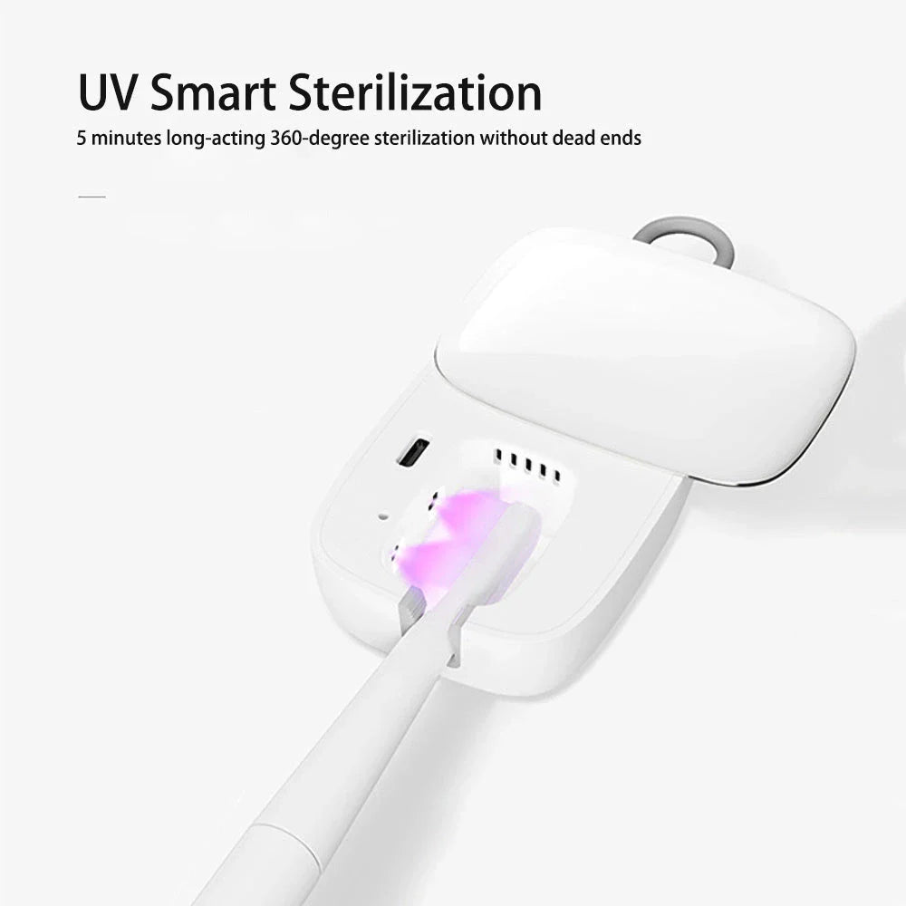 Premium UV sterilising electric toothbrush holder in green, pink, and white colours with built-in drying fan for sanitised and dry toothbrushes