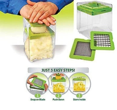 Versatile manual vegetable chopper with push-type design, storage box, and durable ABS and AS construction