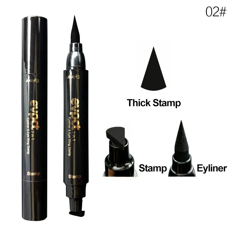 Double-headed wing seal eyeliner with carbon black formula for smudge-proof application