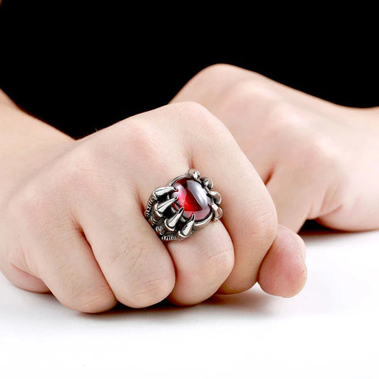 Vintage titanium steel zircon ring with intricate design and retro charm