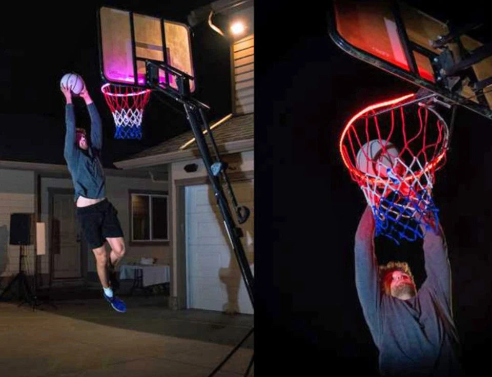 Induction Color Changing Basketball Frame Light attached to a hoop with LED illumination