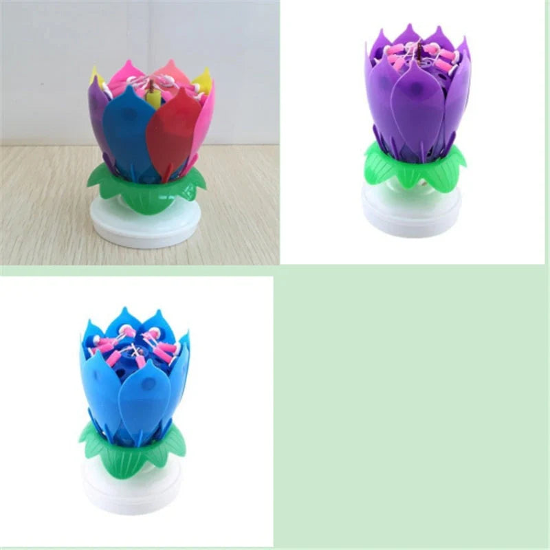 Musical Lotus Candles in various colours, showcasing the elegant lotus design and music feature