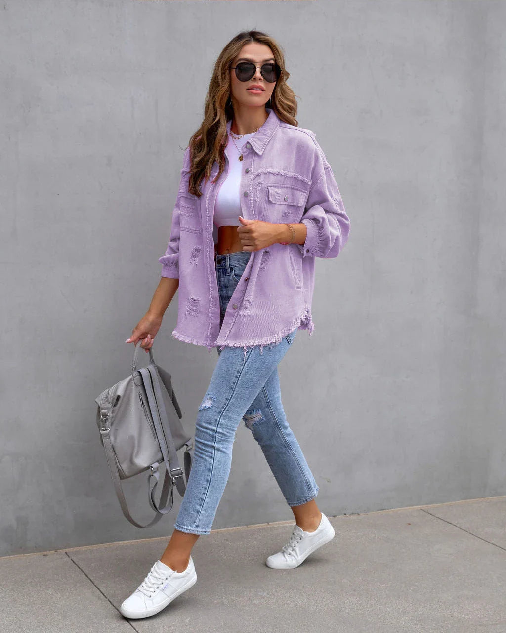 Stylish ripped casual jacket for women in a variety of vibrant colors and sizes